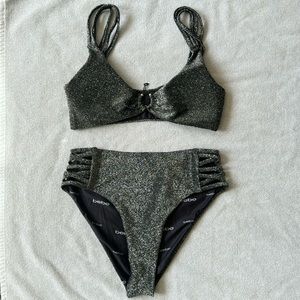 Bebe SZ M Black Metallic Shine Bikini